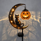 Piquet solaire lumineux Chat Noir Citrouille pour Halloween