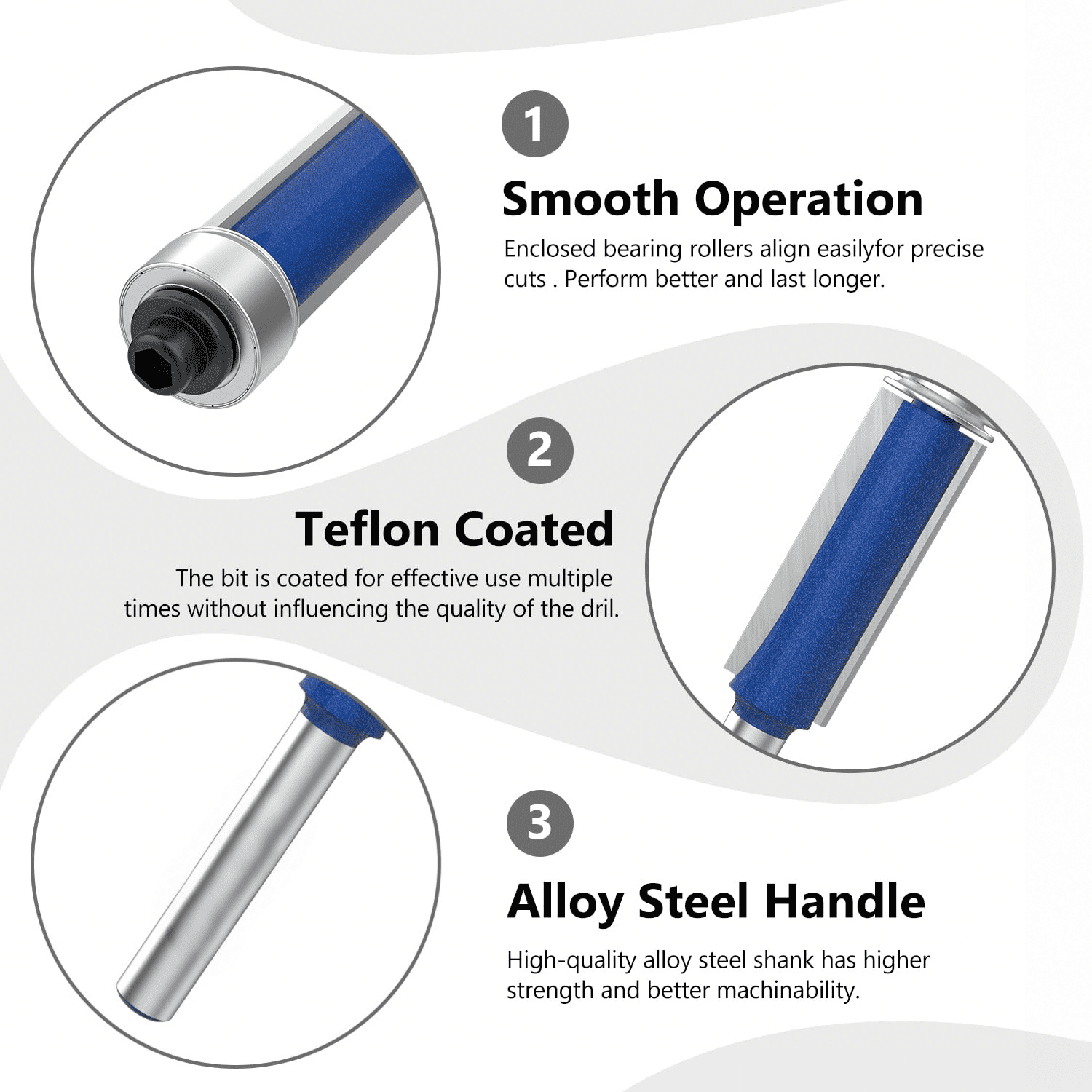 4PCS Flush Trim Router Bit Set – 1/4" Shank Carbide Pattern & Template Router Bits with Top Bearing
