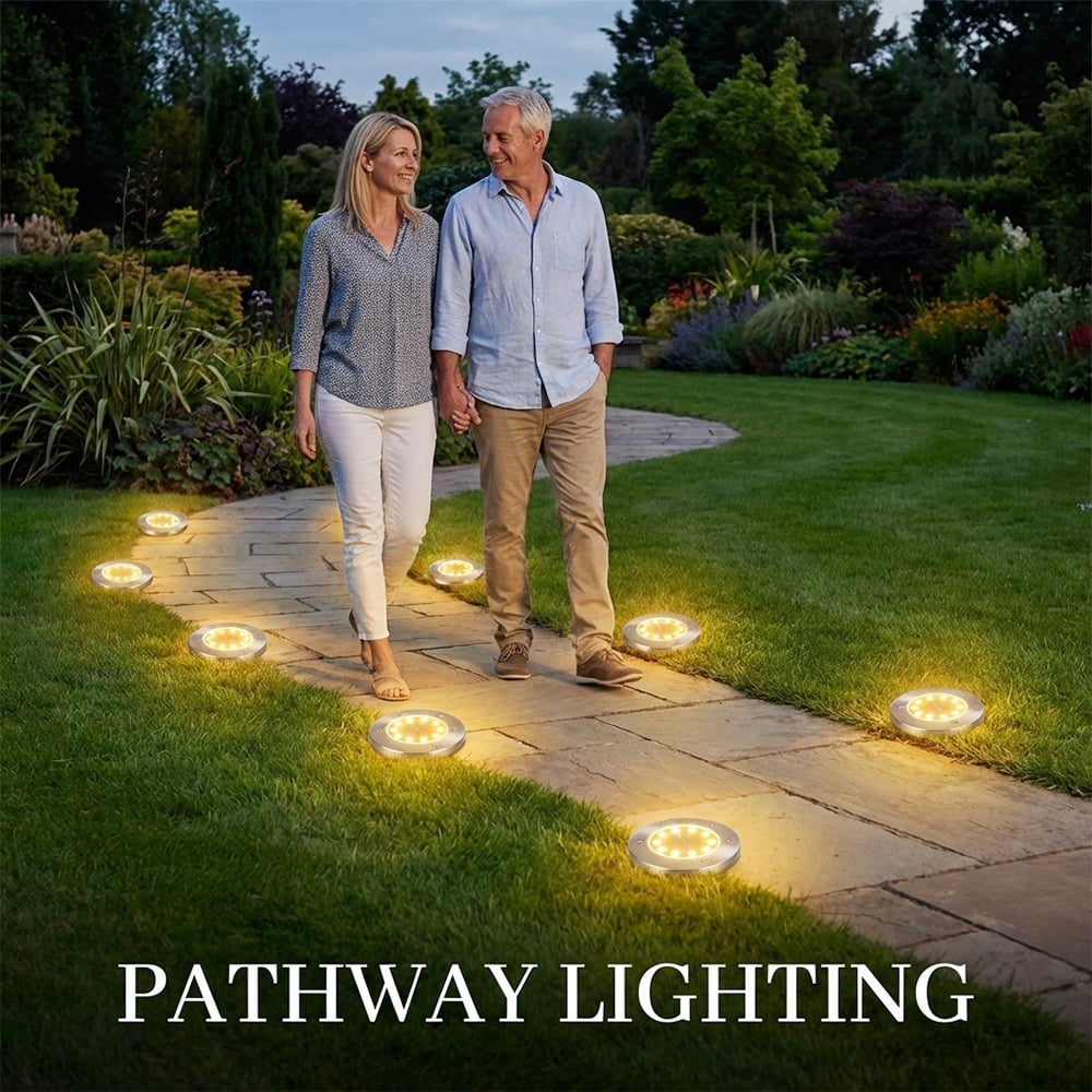 Solar Ground Lights – 8 LED Outdoor Disk Lights