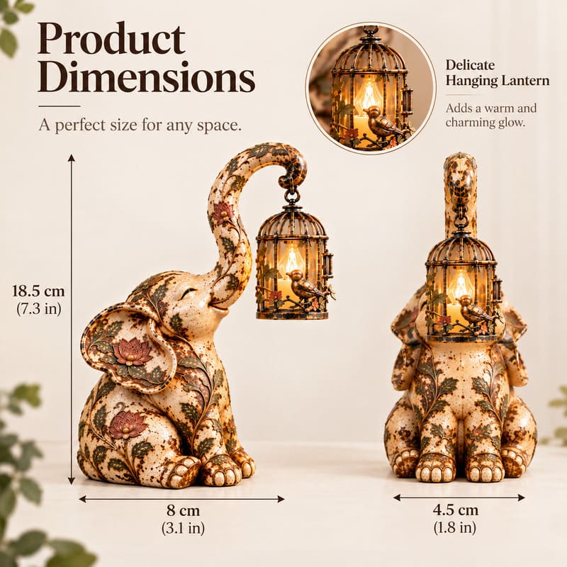Vintage Elephant Lantern Statue With Warm Light