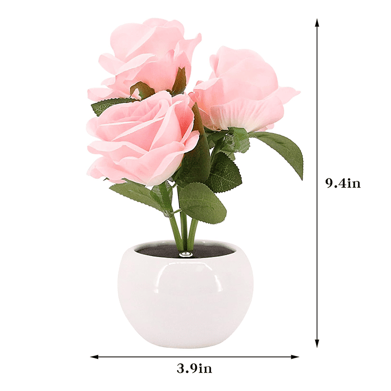 Rechargeable Rose Flower Night Light – Romantic LED Table Lamp with Ceramic Vase Decor