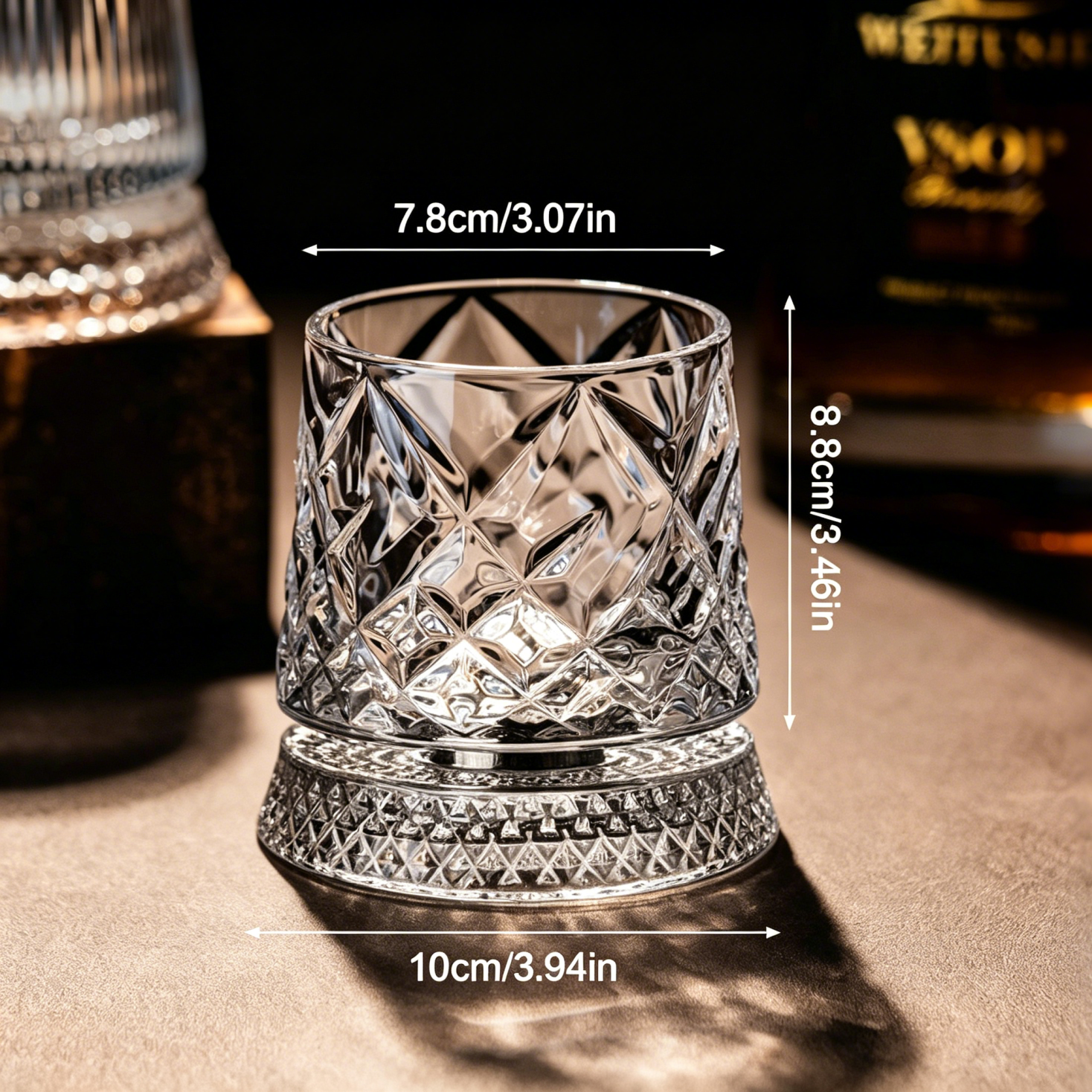 360° Spinning Crystal Whiskey Glass – Luxury Rotating Bourbon & Cocktail Tumbler (280ml)