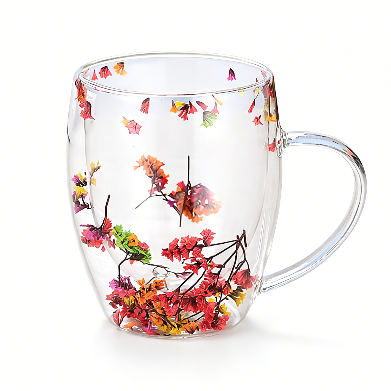 Double-Wall Insulated Floral Glass Mug