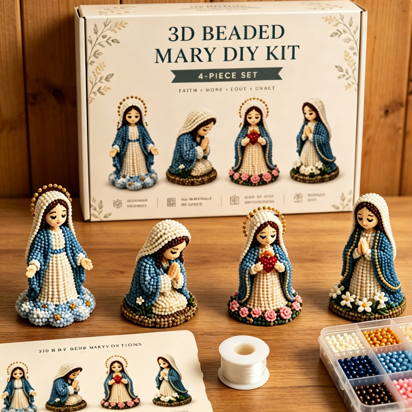 DIY 3D Beaded Blessed Mother Embroidery Kit – Handmade Craft Set