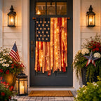 Lighted Rustic American Flag Hanging Banner