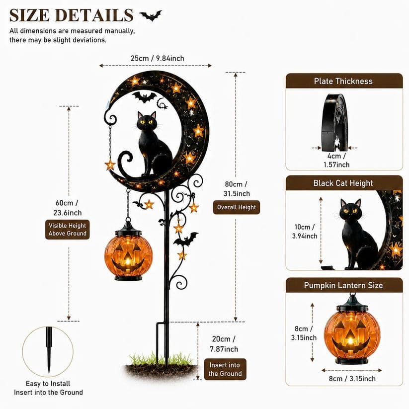 Piquet solaire lumineux Chat Noir Citrouille pour Halloween