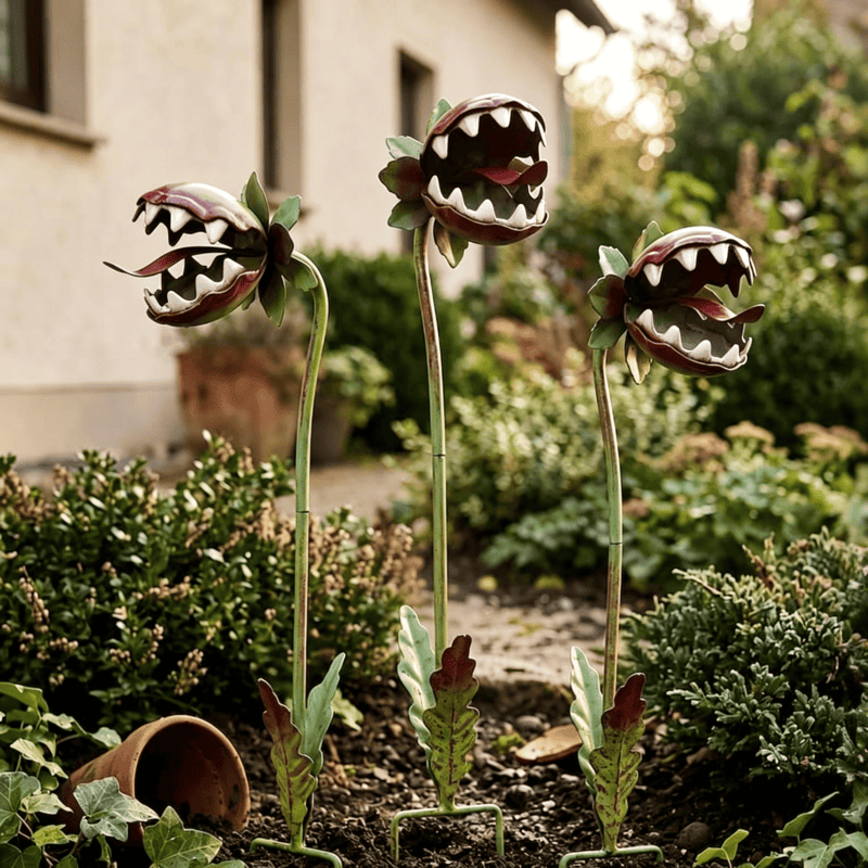 Whimsical Metal Venus Flytrap Garden Stake – Single Head Fantasy Outdoor Plant Decor