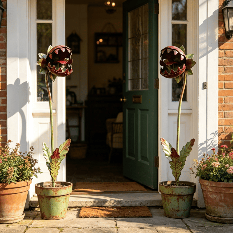 Whimsical Metal Venus Flytrap Garden Stake – Single Head Fantasy Outdoor Plant Decor