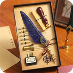 Magic Gemstone Feather Quill Pen Set – Vintage Calligraphy Pen & Wax Seal Gift Collection