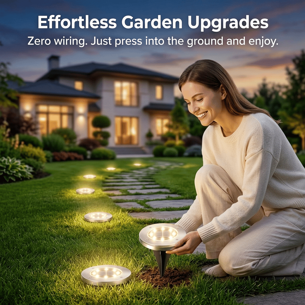Solar Ground Lights – 8 LED Outdoor Disk Lights