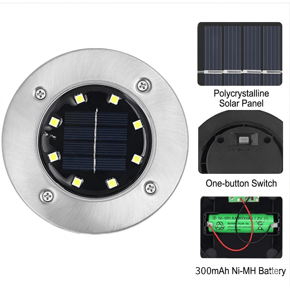 Solar Ground Lights – 8 LED Outdoor Disk Lights