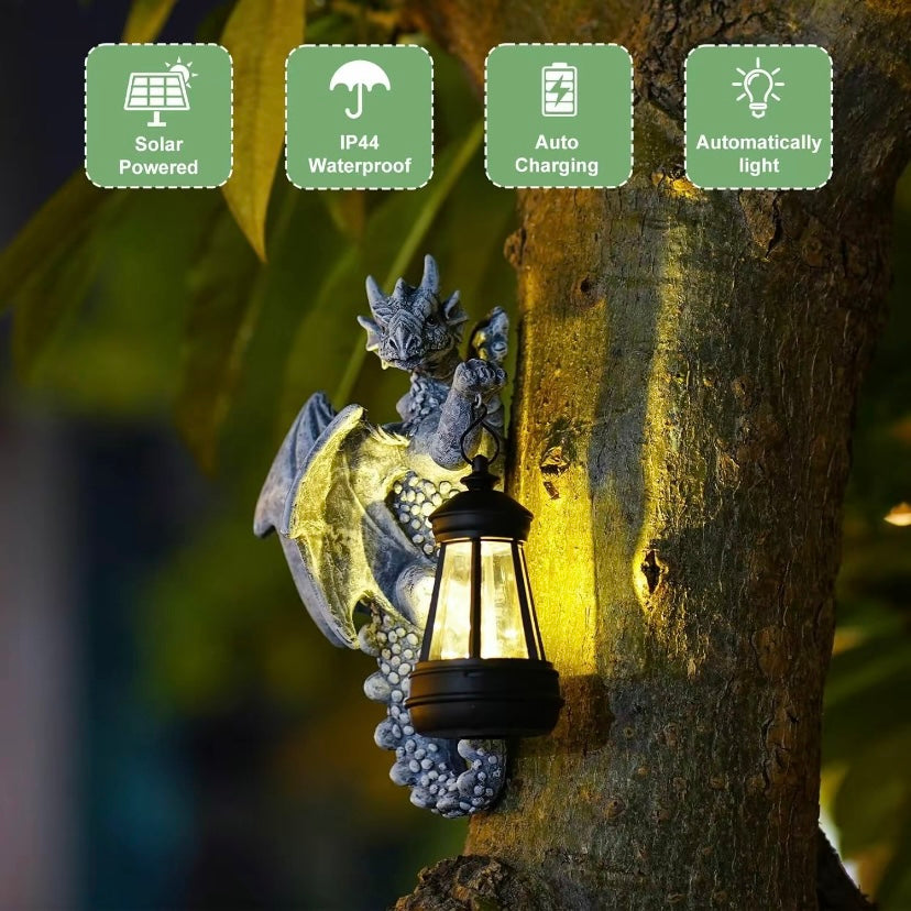 Garden Decor Dragon Hugging Tree Garden Statue with Solar Lantern