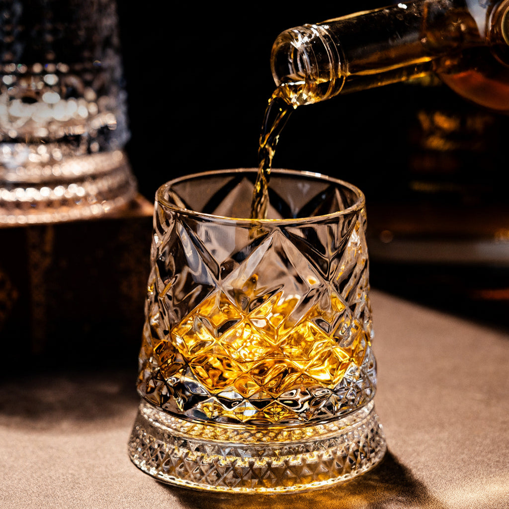360° Spinning Crystal Whiskey Glass – Luxury Rotating Bourbon & Cocktail Tumbler (280ml)