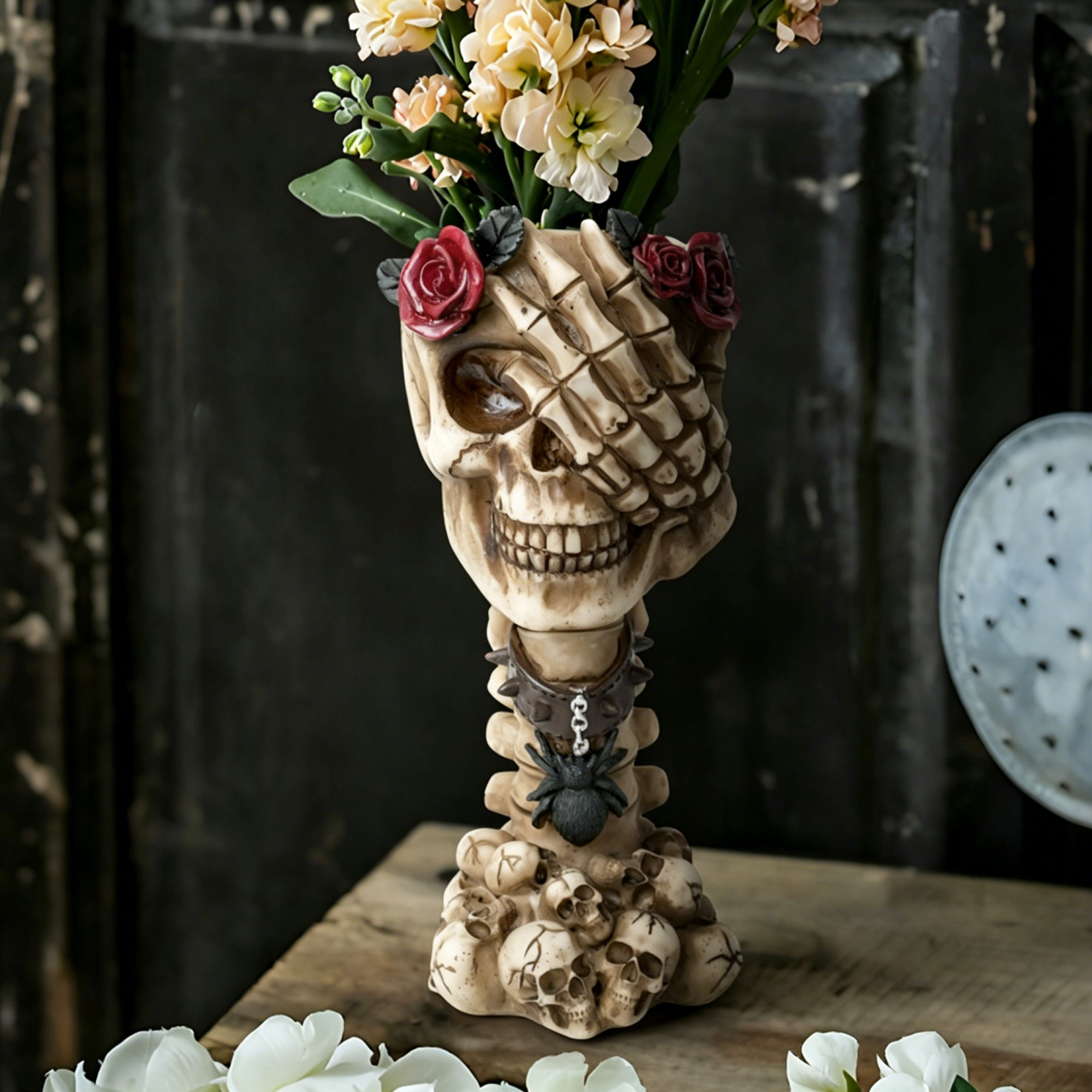 Three Wise Skulls Planter – Gothic Resin Succulent Pot & Halloween Decor