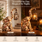 Vintage Elephant Lantern Statue With Warm Light