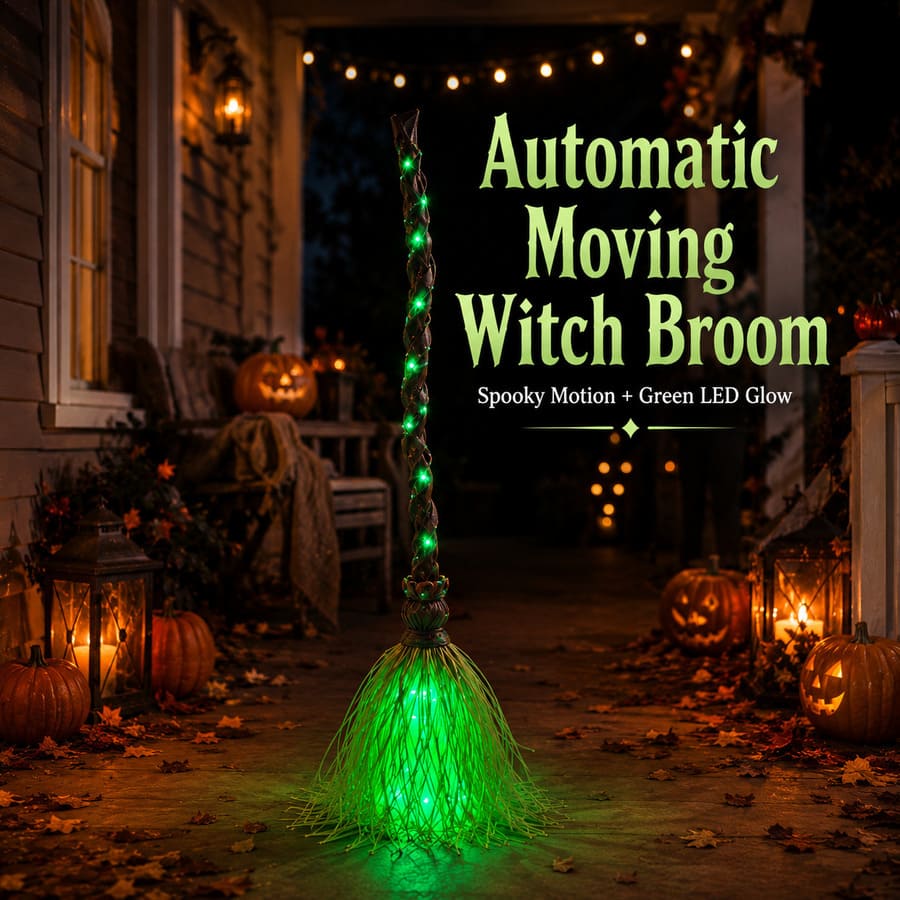 Décoration d'Halloween balai de sorcière animé avec lumières LED