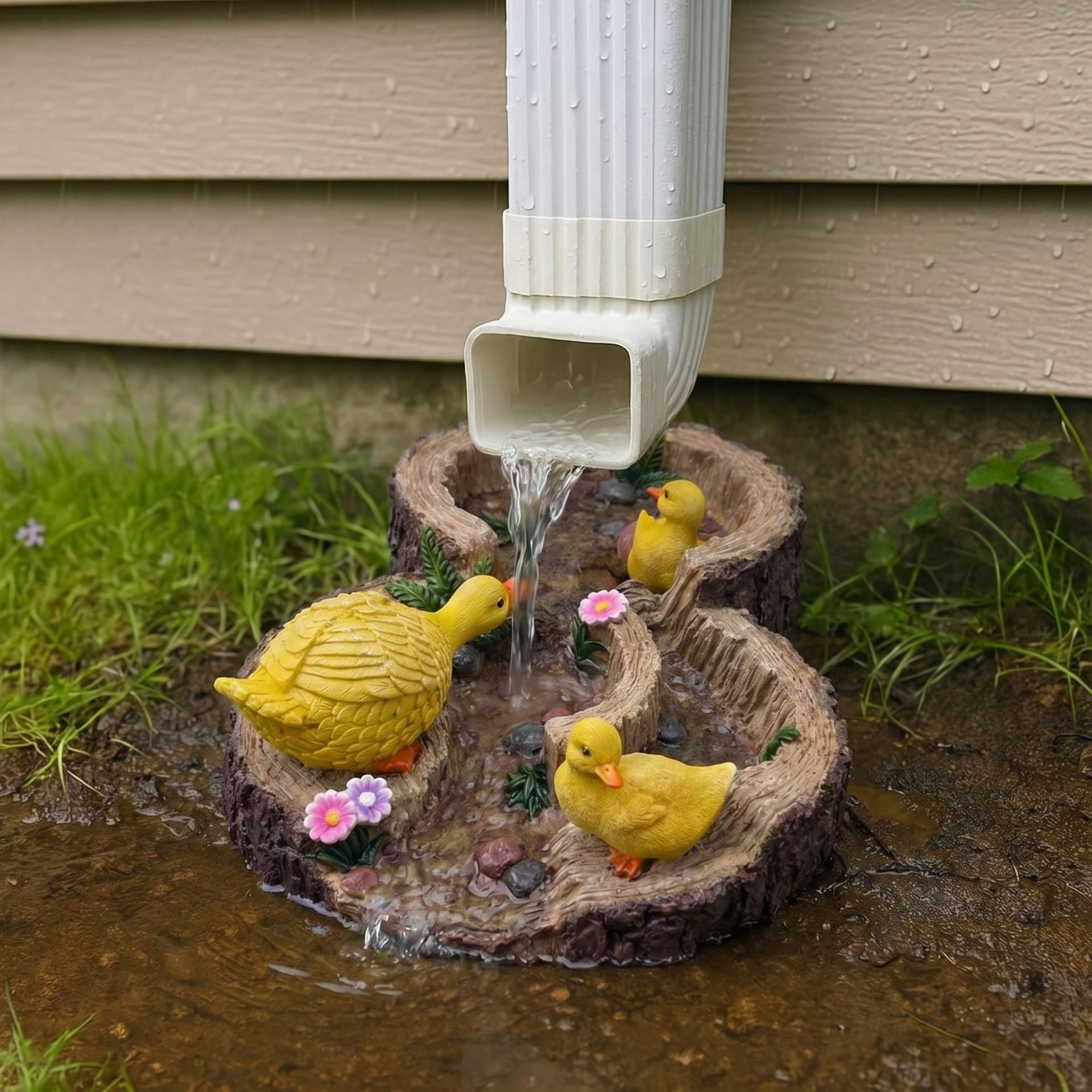 Hand-Painted Duck Downspout Statue – Decorative Rain Gutter Garden Diverter