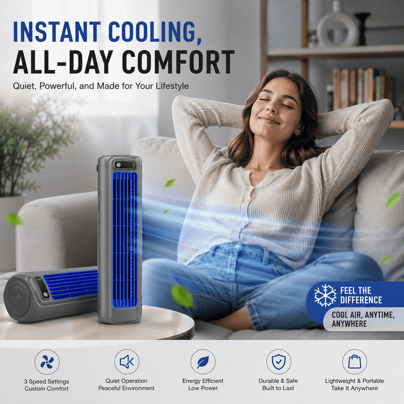 Portable Rechargeable Air Cooler – Wall-Mount Personal Cooling Fan with 3 Speeds