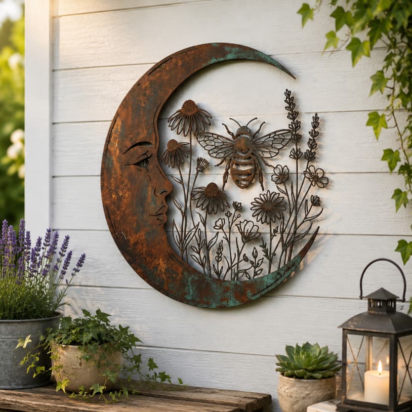 Décoration murale de jardin en croissant de lune