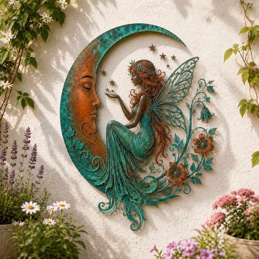 Décoration murale de jardin en croissant de lune