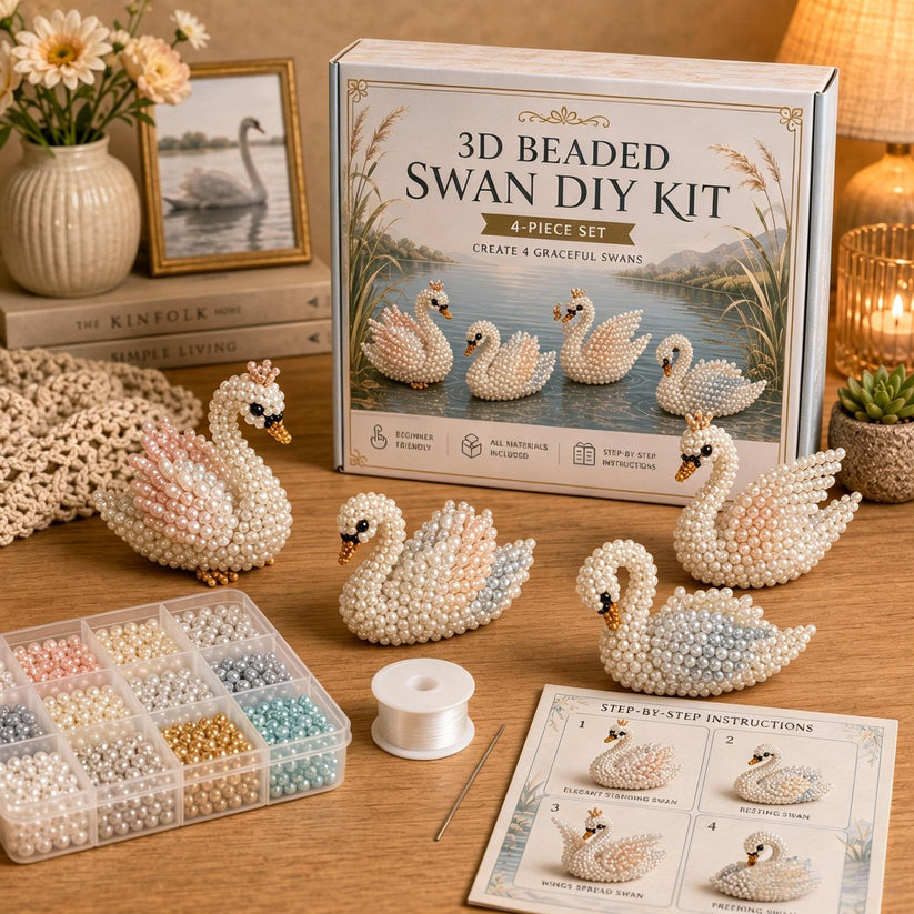 DIY 3D Beaded Swan Collection Embroidery Kit – 4PCS Handmade Craft Set