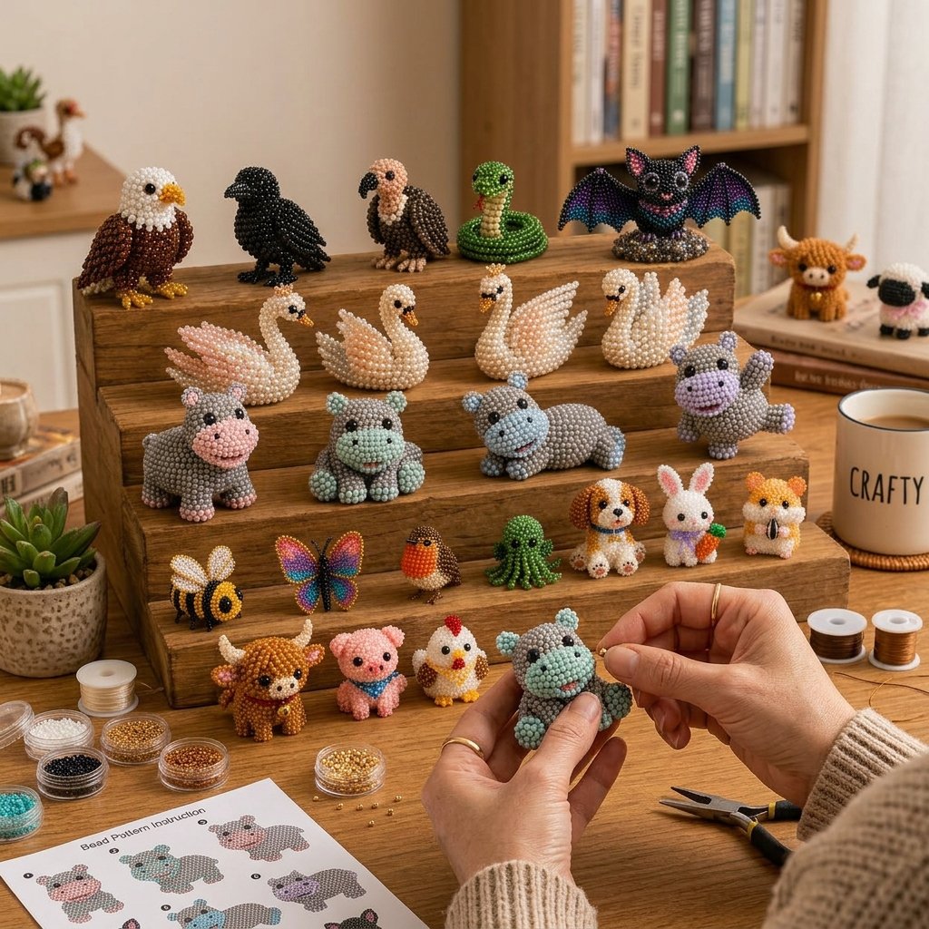 DIY 3D Beaded Woodland Friends Embroidery Kit – 4PCS Handmade Craft Set