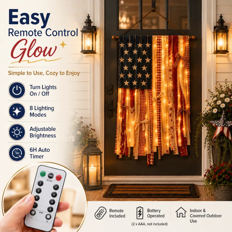 Lighted Rustic American Flag Hanging Banner