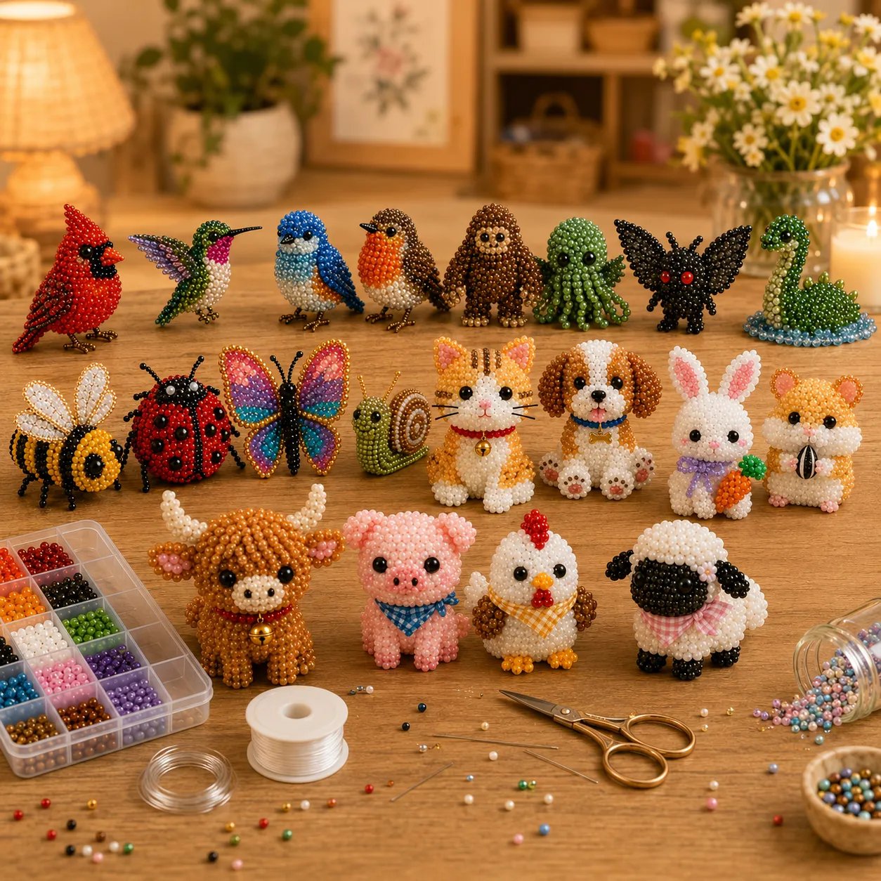 DIY 3D Beaded Woodland Friends Embroidery Kit – 4PCS Handmade Craft Set