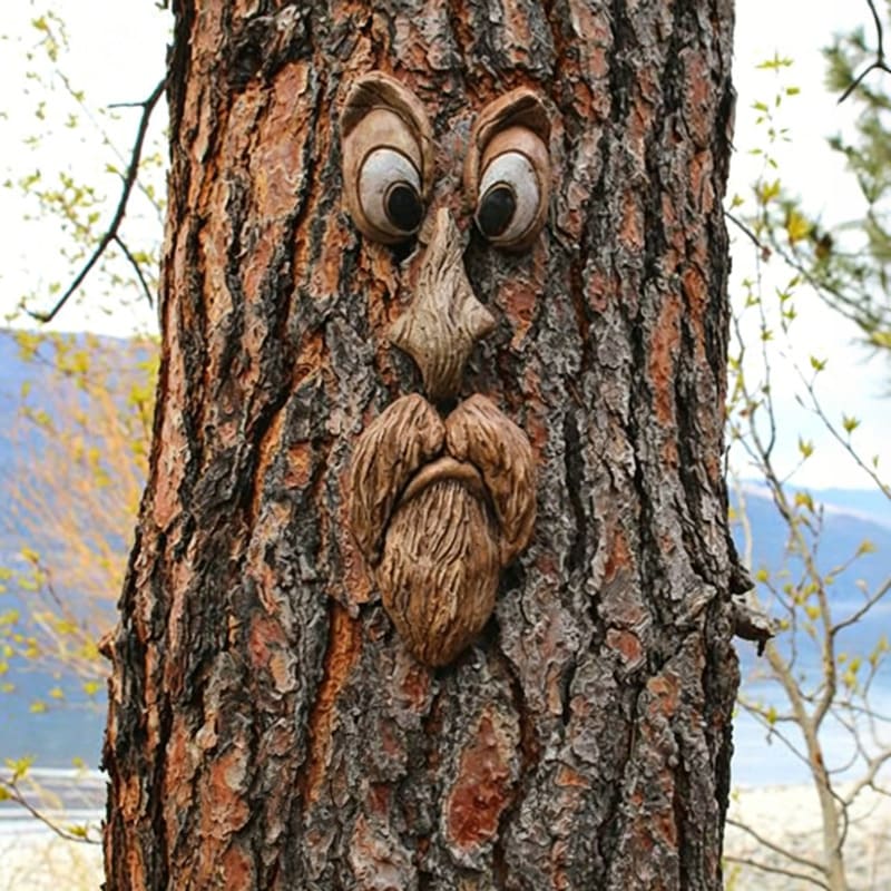 Funny Old Man Tree Face Sculpture – Whimsical Outdoor Garden Tree Decor