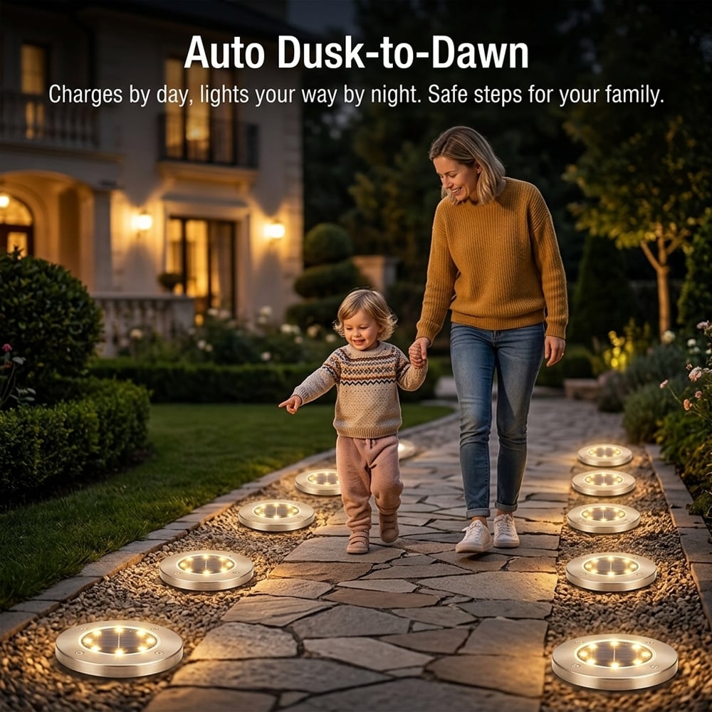 Solar Ground Lights – 8 LED Outdoor Disk Lights