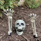 Halloween Skeleton Lawn Stakes – Realistic Skull & Crawling Hand Graveyard Decor
