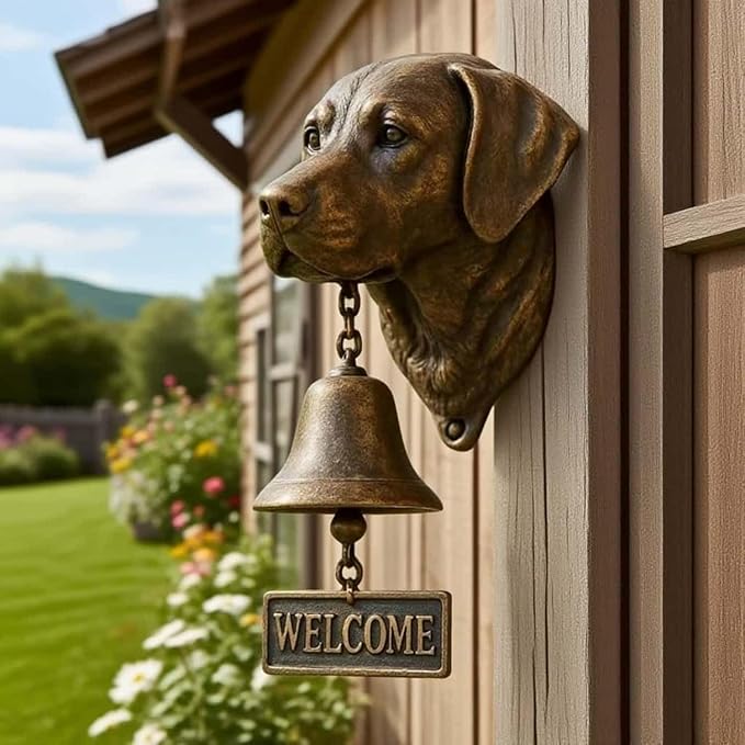 Vintage Dog Welcome Doorbell – Rustic Hanging Bell Garden Decor