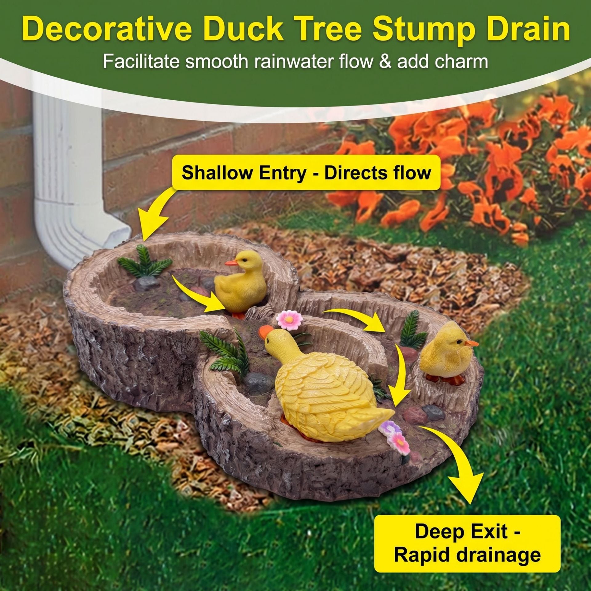 Hand-Painted Duck Downspout Statue – Decorative Rain Gutter Garden Diverter