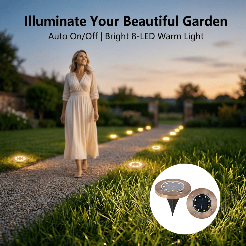 Solar Ground Lights – 8 LED Outdoor Disk Lights