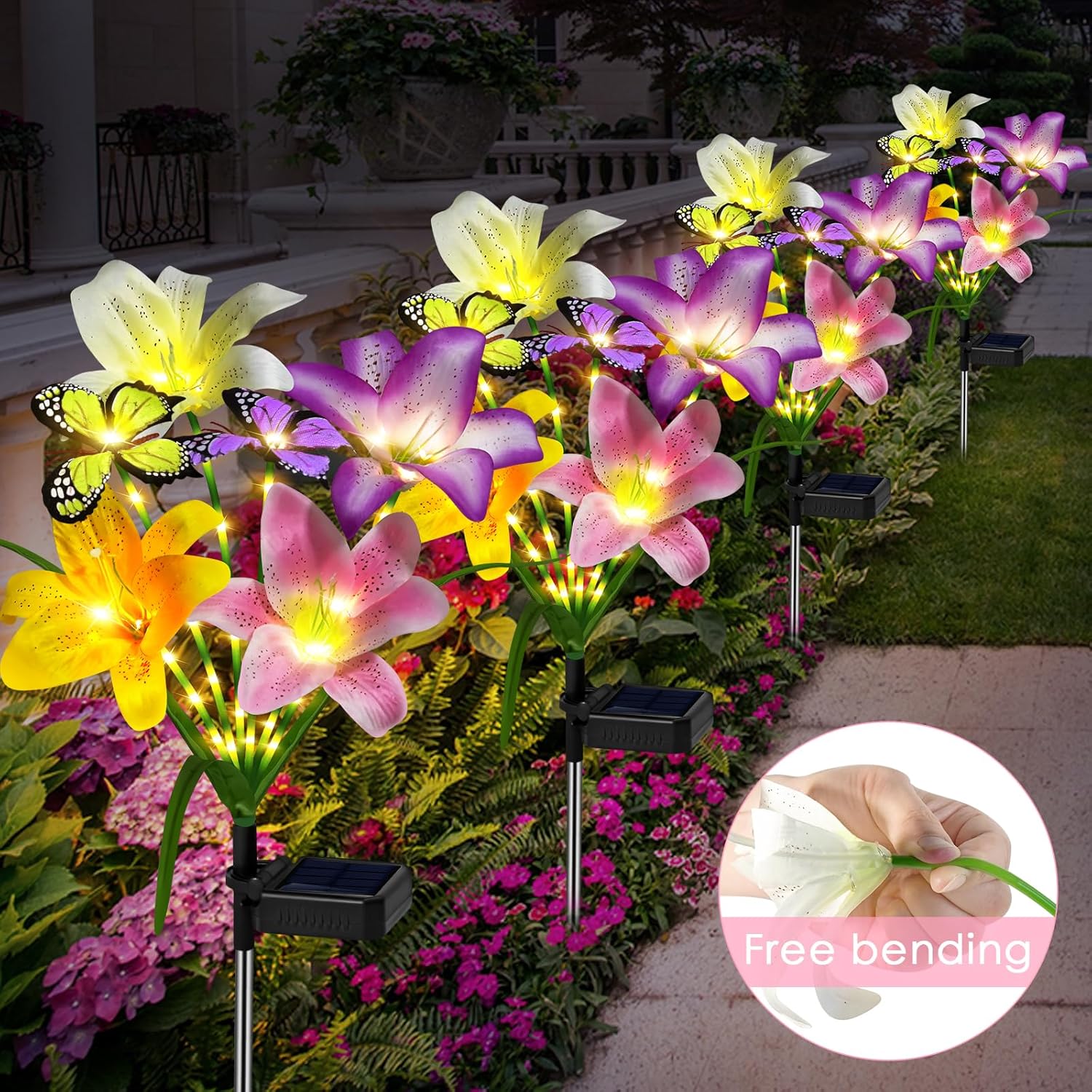 Solar Lily Flower Garden Lights – Color-Changing LED Outdoor Butterfly Lawn Stake Decor