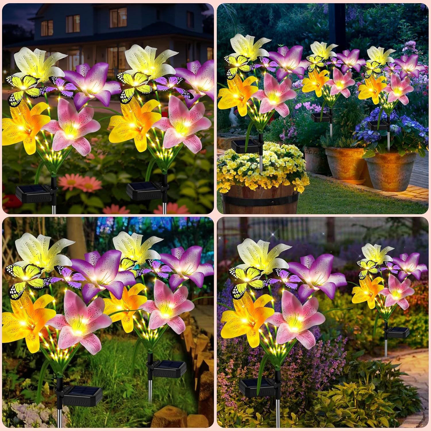 Solar Lily Flower Garden Lights – Color-Changing LED Outdoor Butterfly Lawn Stake Decor