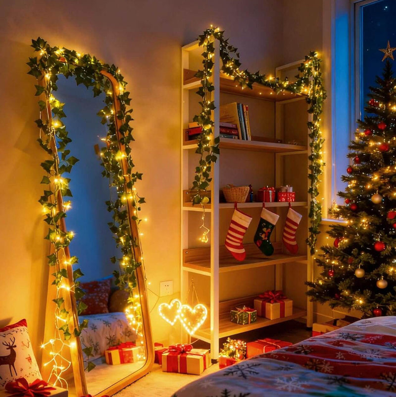 Solar Ivy Vine Fairy Lights – USB, Battery & Solar Powered LED Leaf Garland Decor