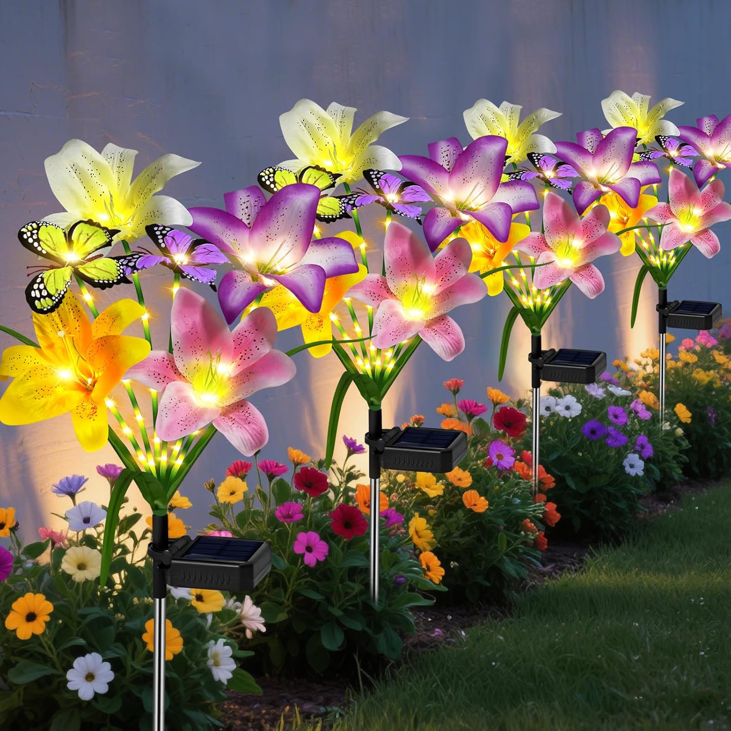 Solar Lily Flower Garden Lights – Color-Changing LED Outdoor Butterfly Lawn Stake Decor