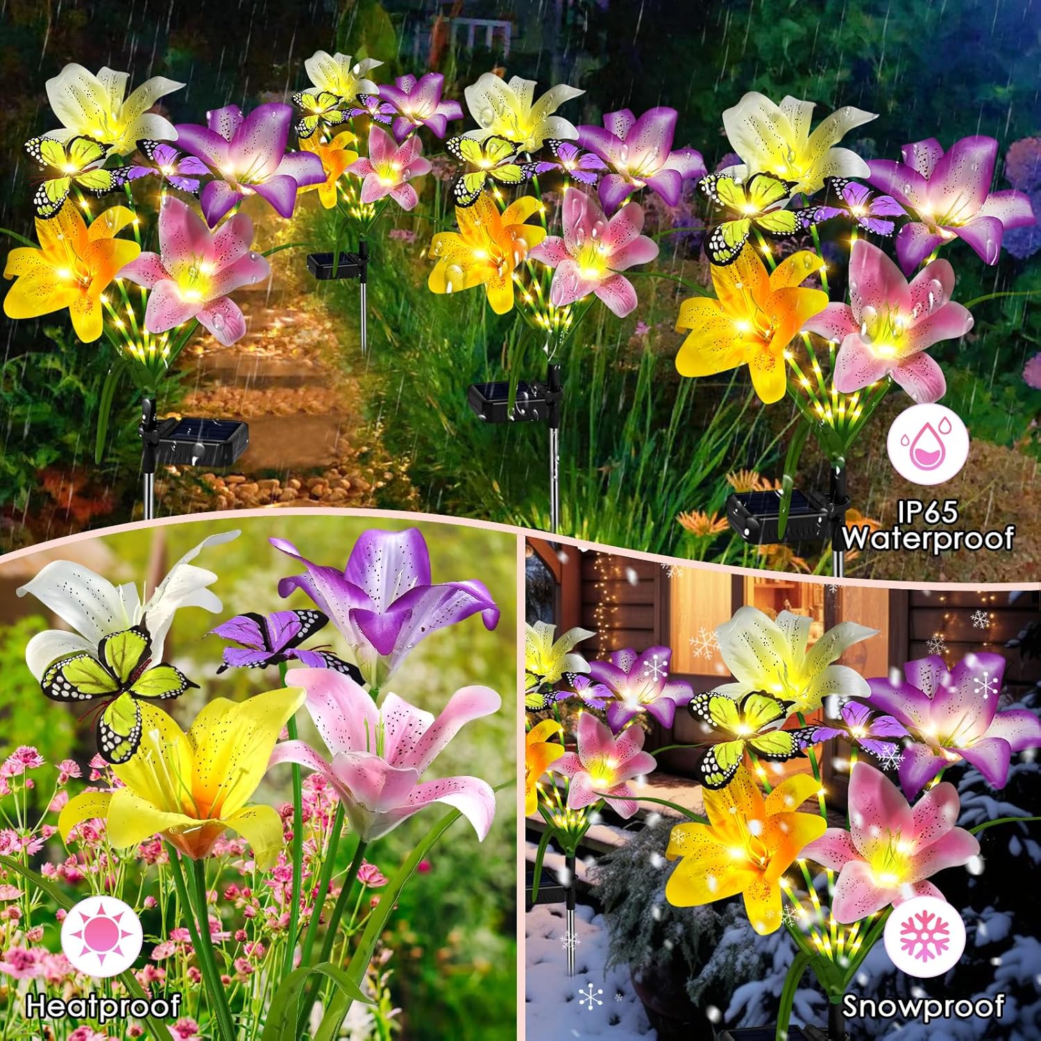 Solar Lily Flower Garden Lights – Color-Changing LED Outdoor Butterfly Lawn Stake Decor