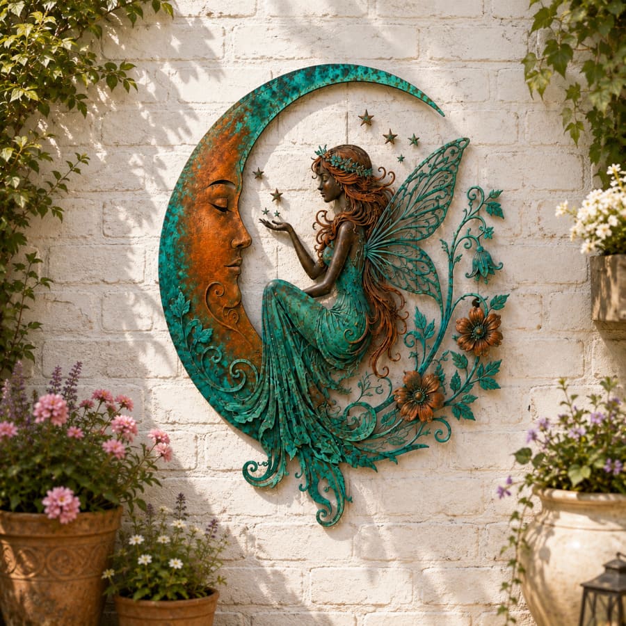 Décoration murale de jardin en croissant de lune