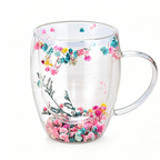 Double-Wall Insulated Floral Glass Mug
