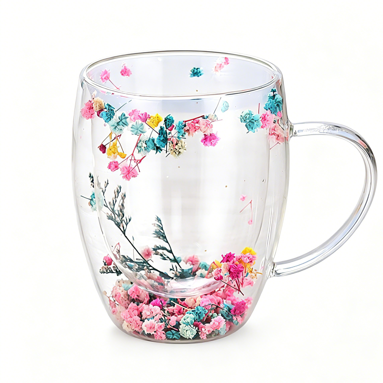 Double-Wall Insulated Floral Glass Mug