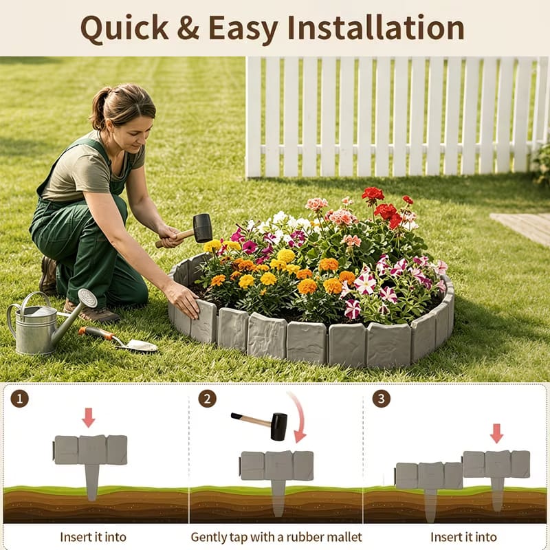Lawn Border Fence – Stone Effect Garden Edging Landscape Decor