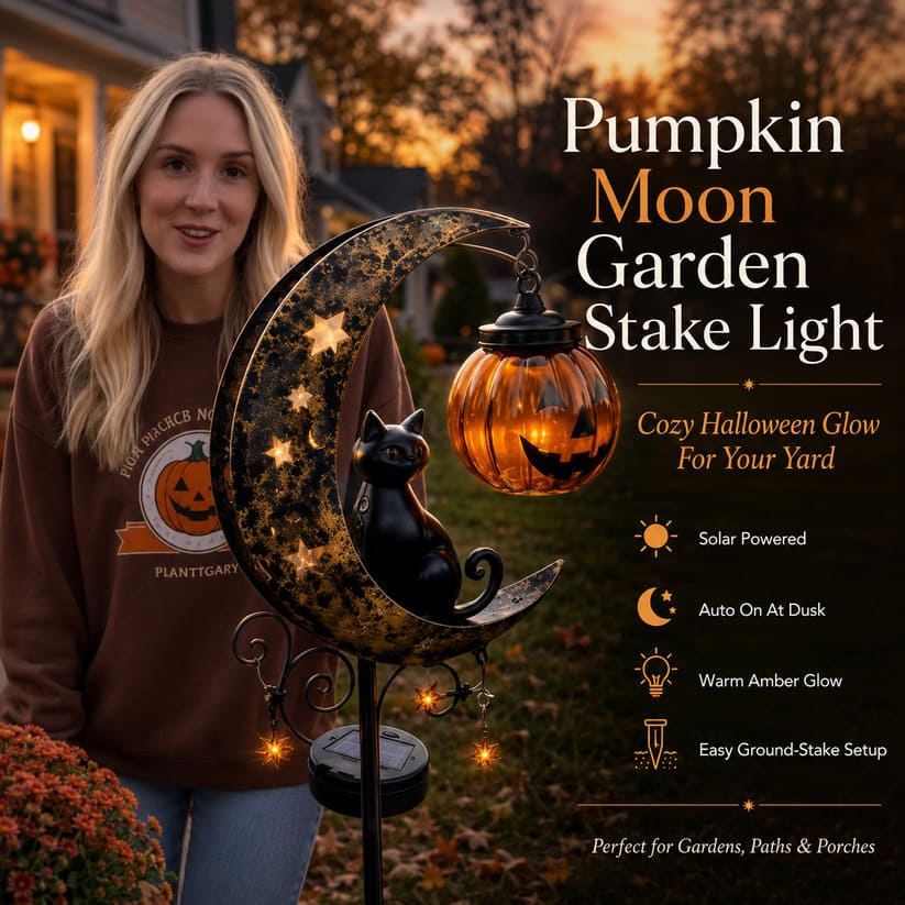 Piquet solaire lumineux Chat Noir Citrouille pour Halloween