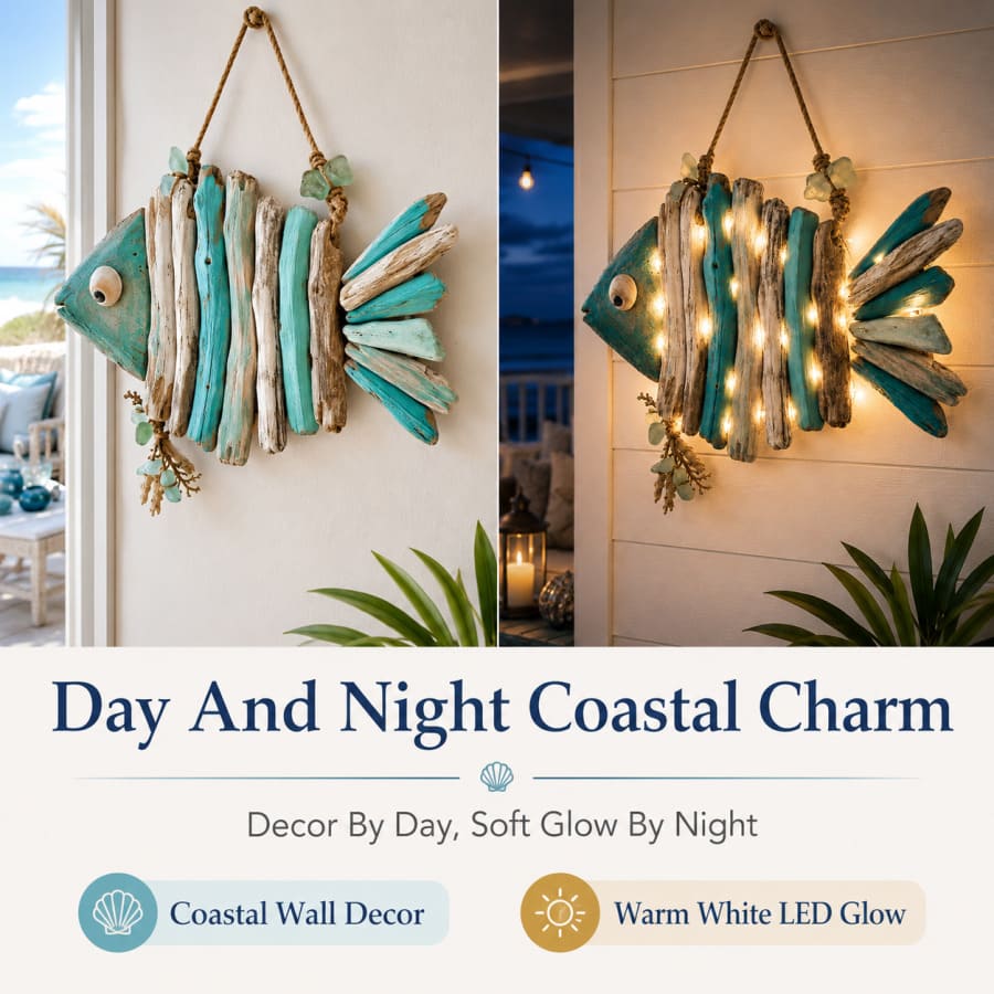 Décoration murale lumineuse poisson côtier avec LEDs blanc chaud