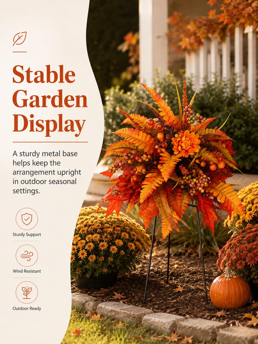 Piquet de jardin floral artificiel d'automne pour porche et jardinières