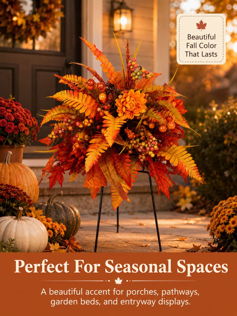 Piquet de jardin floral artificiel d'automne pour porche et jardinières