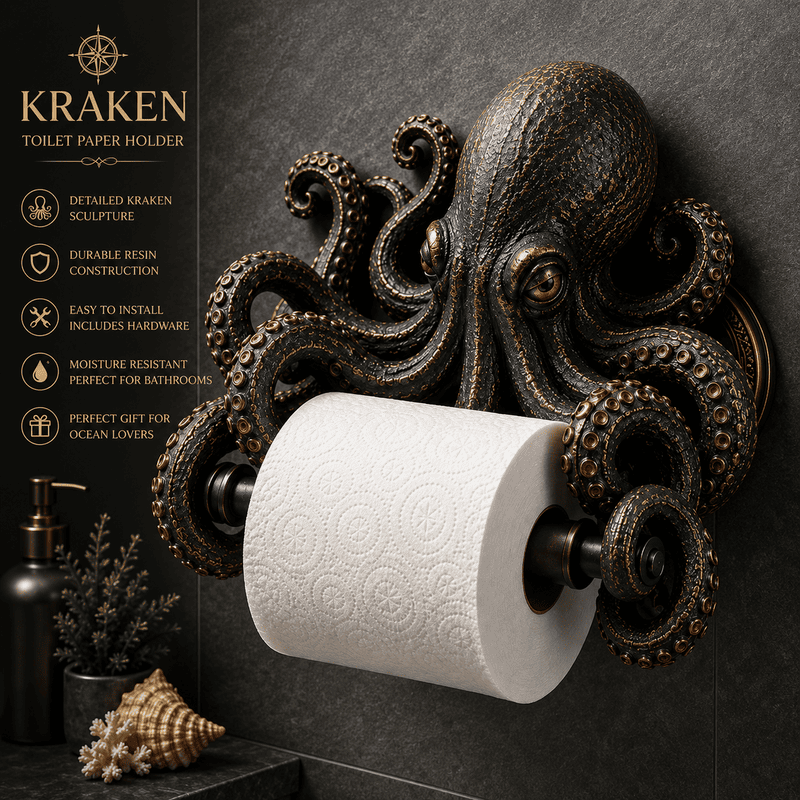Ocean Guardian Toilet Paper Holder – Resin Sea Turtle, Octopus & Shark Wall Decor