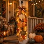 Rustic Wooden Pumpkin Hanging Decor with LED Lights