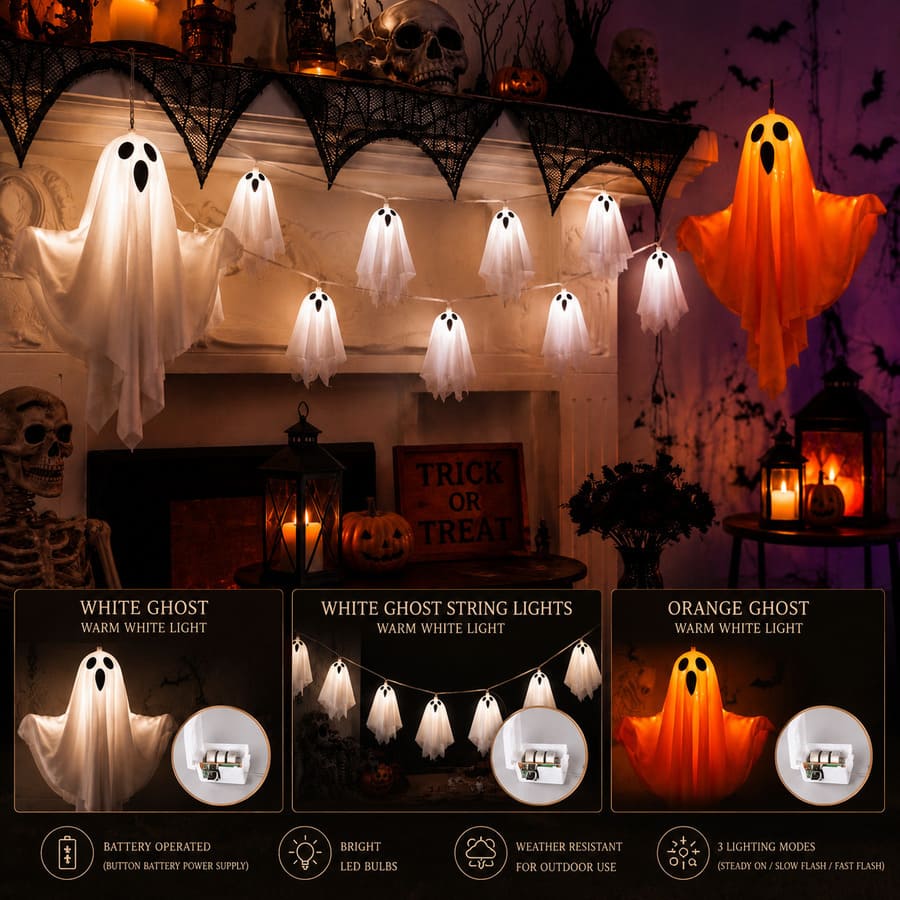 Light Up Hanging Ghost Halloween Decorations for Porch & Yard